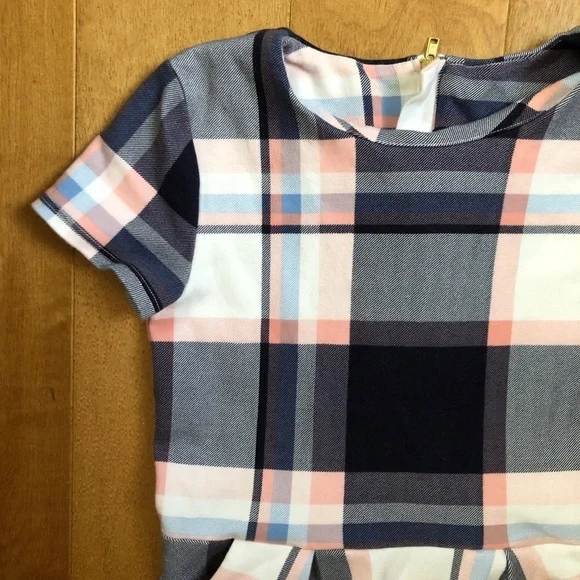 H&M Girls 8-10 Blue and Pink Plaid Pleated Shift Dress Pockets Academic School - Picture 5 of 8